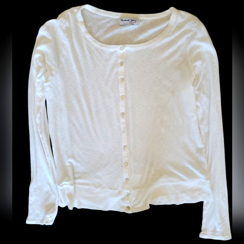 Michael Stars White Button-Up Slub Cotton/modal Long Sleeve Tee One Size